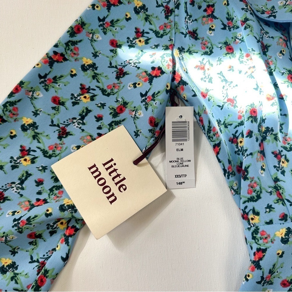 Little Moon Blue Elm Floral Wrap Midi Wrap Women Longsleeves Ruffle Dress Sz XXS - Picture 12 of 16